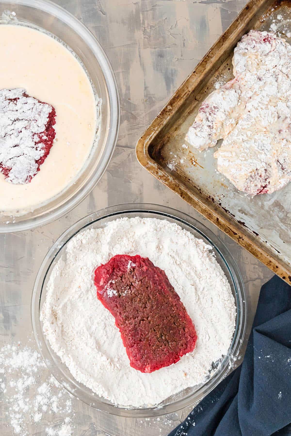 Flour in a bowl for dredging. 