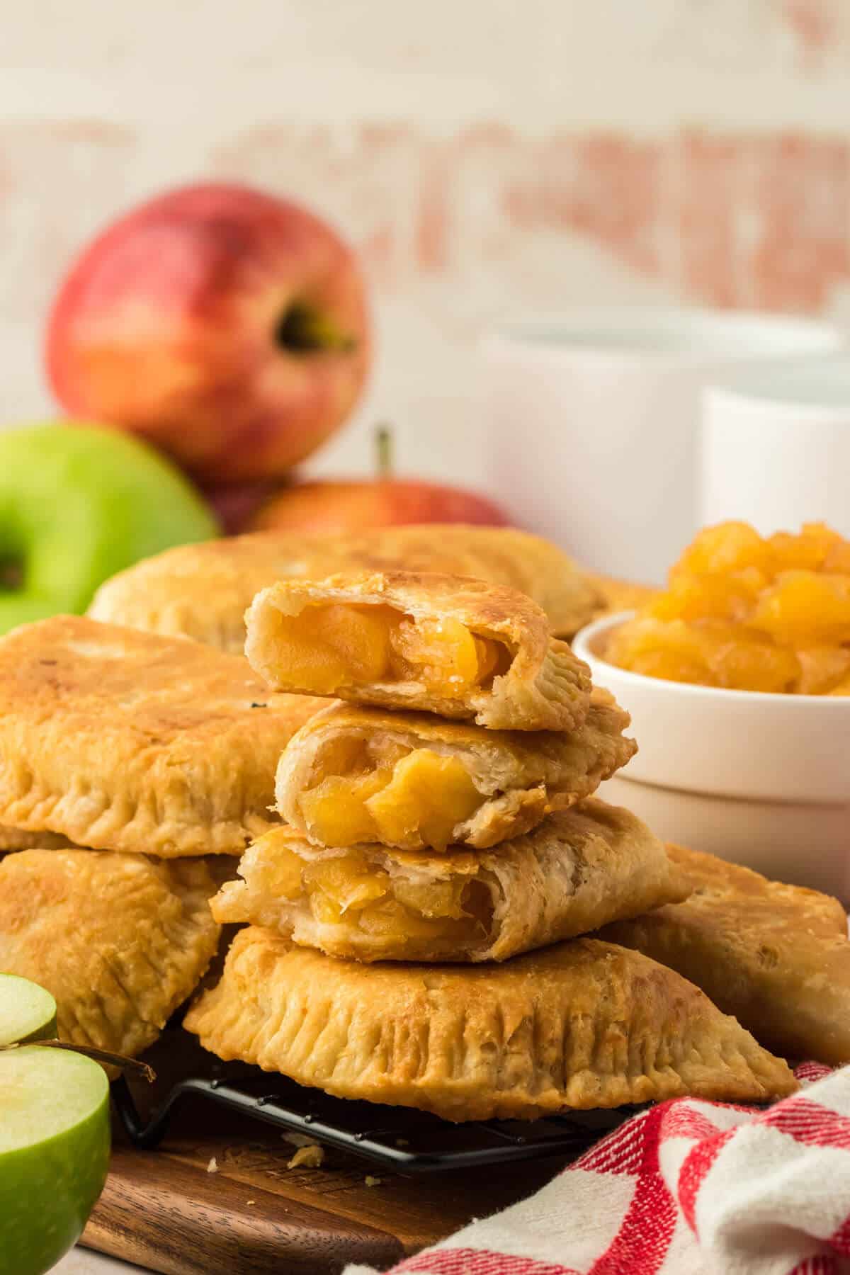 A stack of fried apple pies.