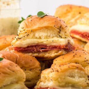 Closeup of Italian sliders on a plate.