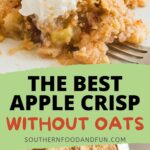 This apple crisp without oats has a rich, buttery topping and sweet apple filling, and takes just twenty minutes to mix together.