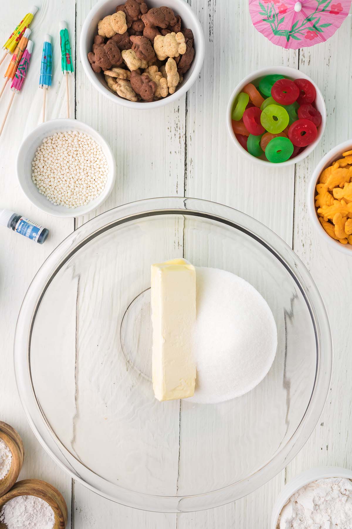 butter and sugar in a glass bowl.