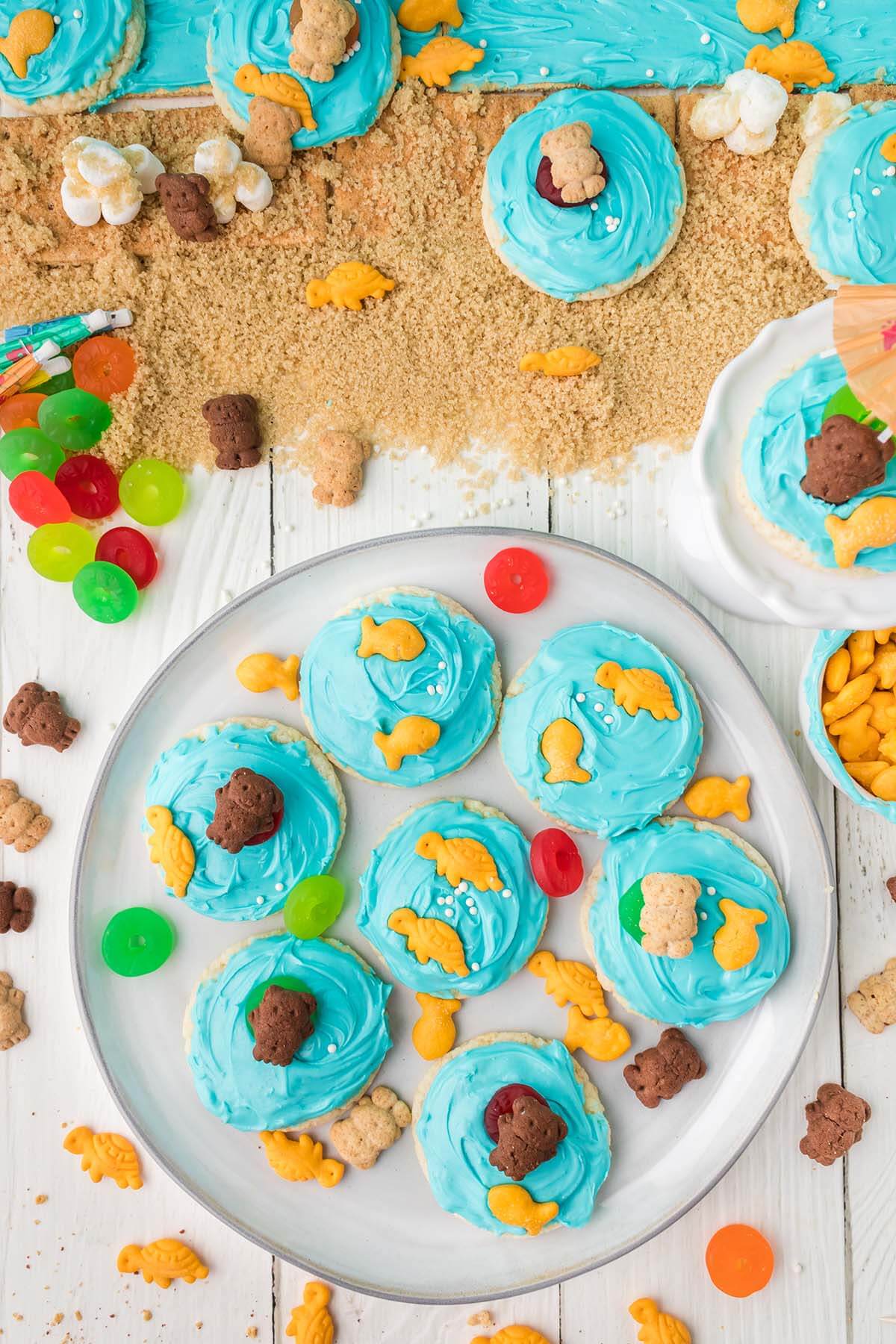 a plate of beach-themed cookies.