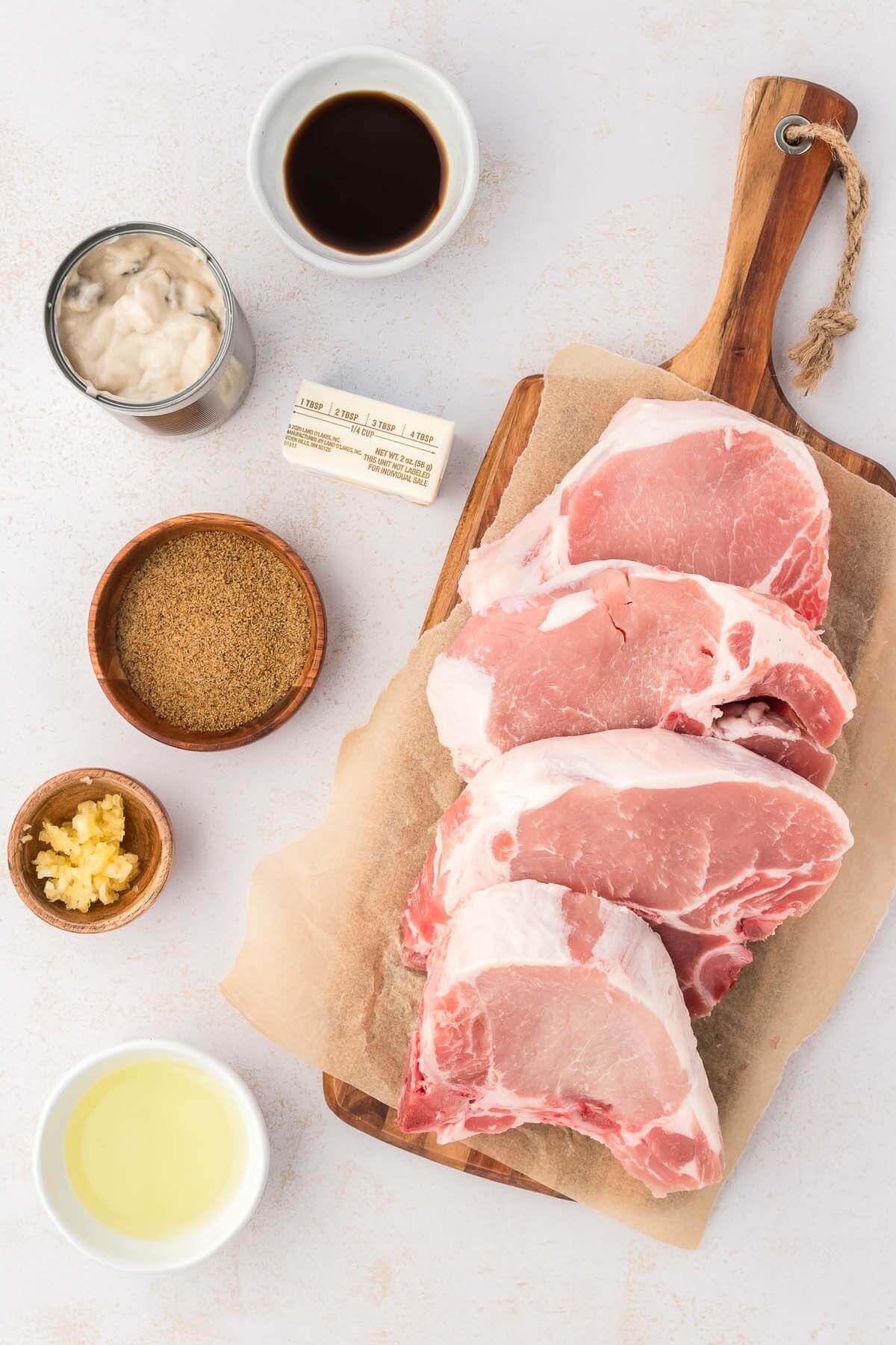 Ingredients to make baked pork chops.