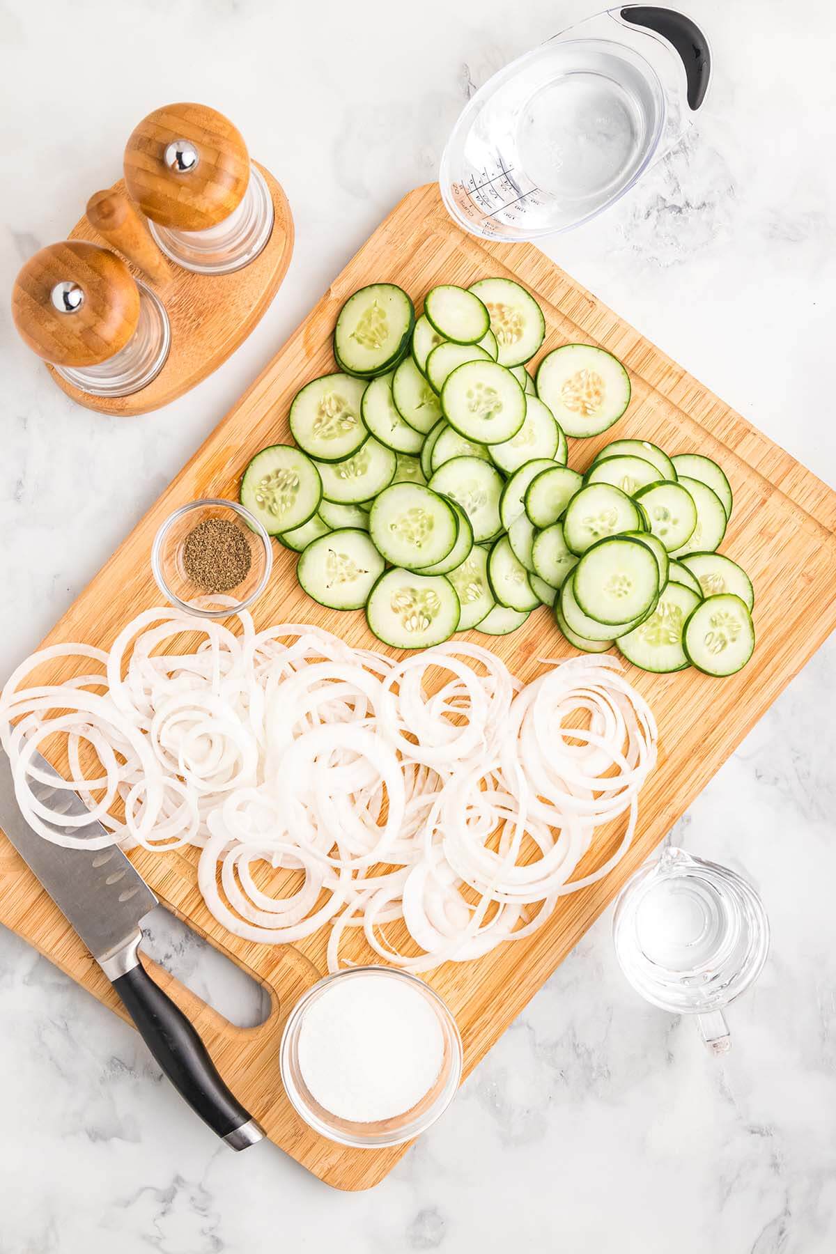 Ingredients to make cucumber salad.