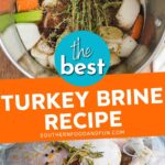The best turkey brine recipe with brine in a pot.
