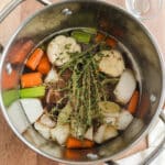 A large stockpot filled with turkey brine.