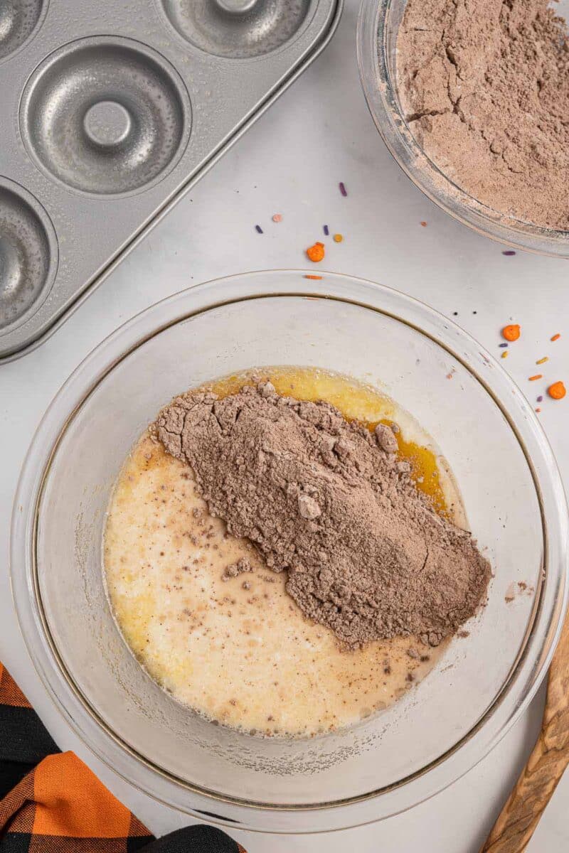 Dry ingredients mixed with wet. 