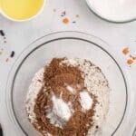 A bowl of flour and cocoa mixed together. 
