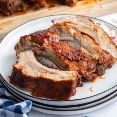 A plate of oven baked ribs in foil.