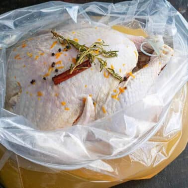 Turkey brining in a large bag.
