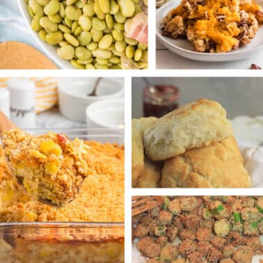 A collage collection of Southern Thanksgiving side dishes.
