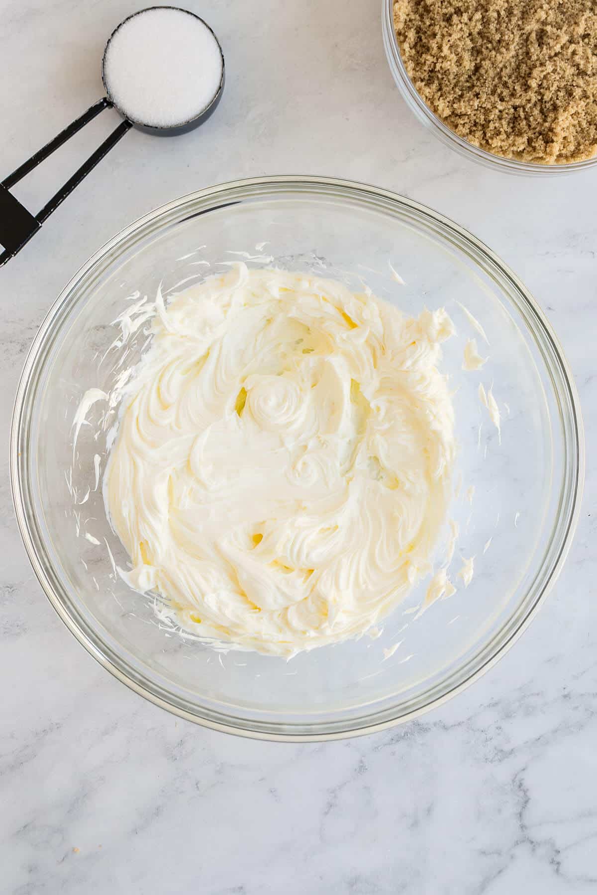 Creamed butter in clear bowl