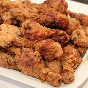 A platter of fried chicken.
