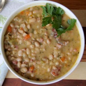 A bowl of ham and bean soup
