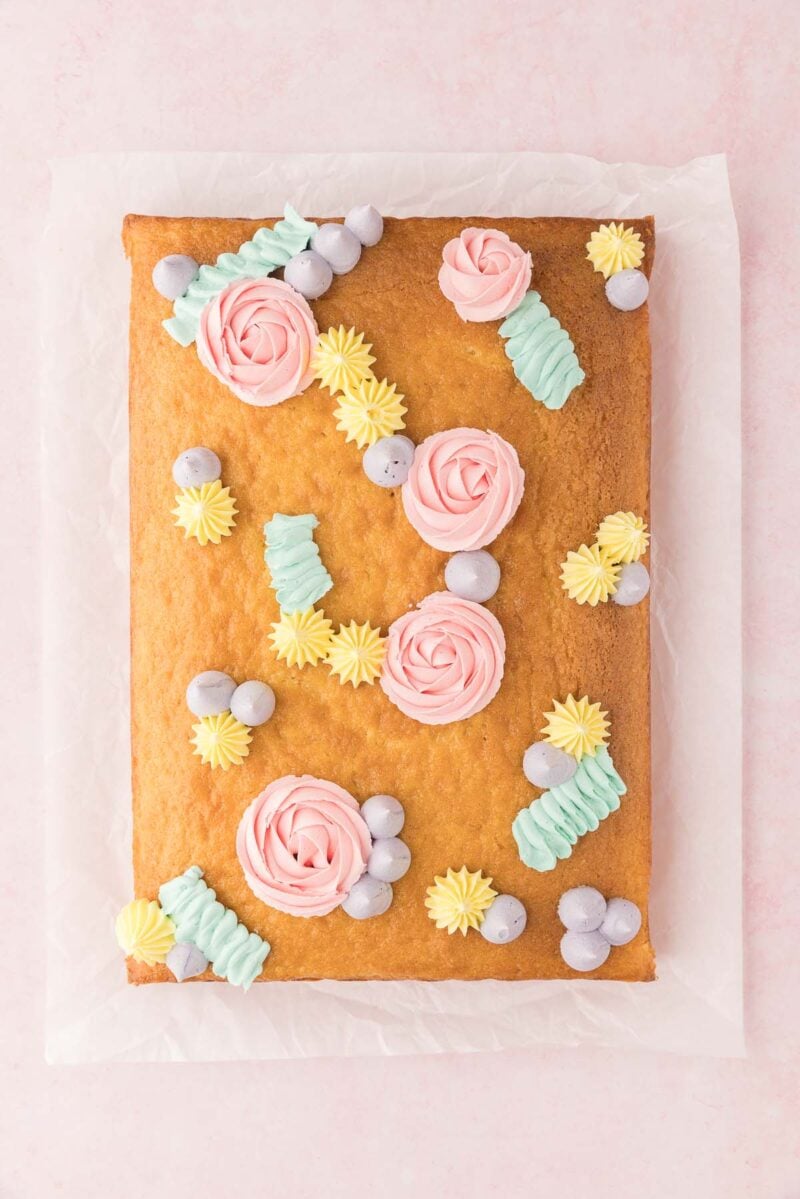 A cake with buttercream flowers.