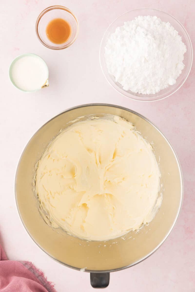 A metal bowl of creamed butter.