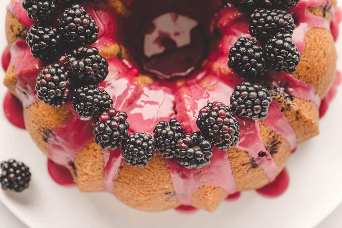 Lemon Blackberry Pound Cake is filled with fresh blueberries and lemon zest, making a gorgeous