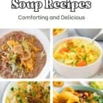 Collage of various soups and dishes under the title "19 Soup Recipes: Comforting and Delicious" with a website link, reallygreatsite.com, at the bottom.
