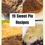 Four pie images with text overlay: "19 Sweet Pie Recipes." Website name at the bottom.