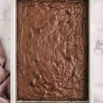 A rectangular white tray with a brownie in it.