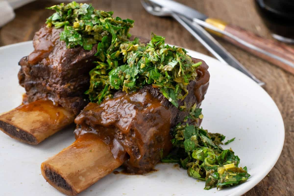 Melt-in-your-mouth Instant Pot Short Ribs braised in red wine and herbs