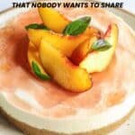 A cheesecake topped with peach slices and mint leaves on a plate, with text promoting 17 gluten-free desserts by Southern Free From.