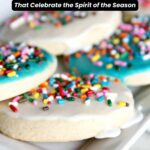 Close-up of decorated Christmas sugar cookies with colorful icing and sprinkles on a white plate, perfect for anyone interested in festive cooking or looking for inspiring Christmas recipes.