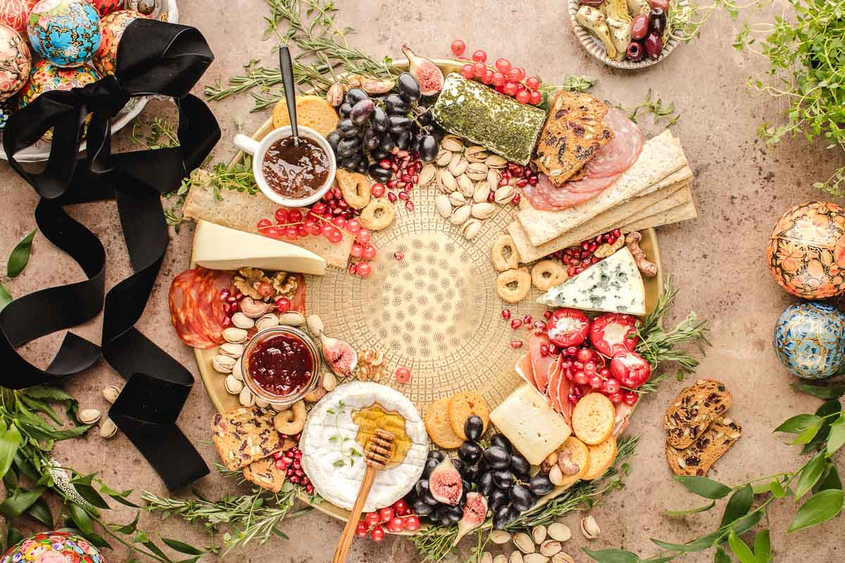 A festive Christmas Charcuterie Board with cheeses, meats, fruits, and nuts—quick, easy, and perfect