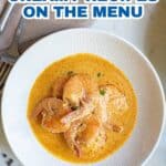 A bowl of creamy shrimp dish sits on a white plate, with text reading "17 Comfort Comes Easy When Creamy Recipes On the Menu" at the top and "Southern" at the bottom.