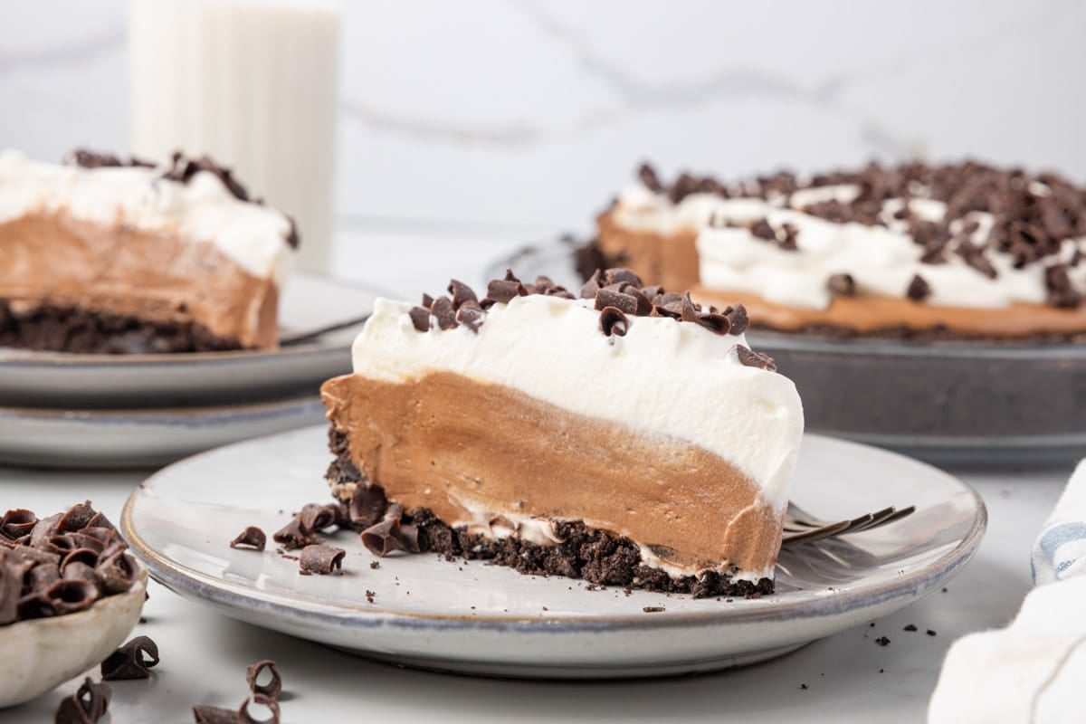 A rich and silky Chocolate Silk Pie made with a buttery Oreo crust, smooth chocolate filling,