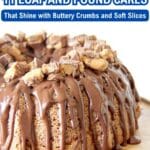 A bundt cake with chocolate glaze and chopped candy on top, displayed on a wooden board, showcases the rich, buttery crumbs that make loaf cakes and pound cakes so irresistible.