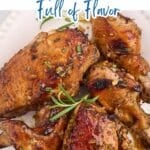 Close-up of cooked chicken wings garnished with herbs, accompanied by text promoting balsamic recipes that are tart, sweet, and bold.