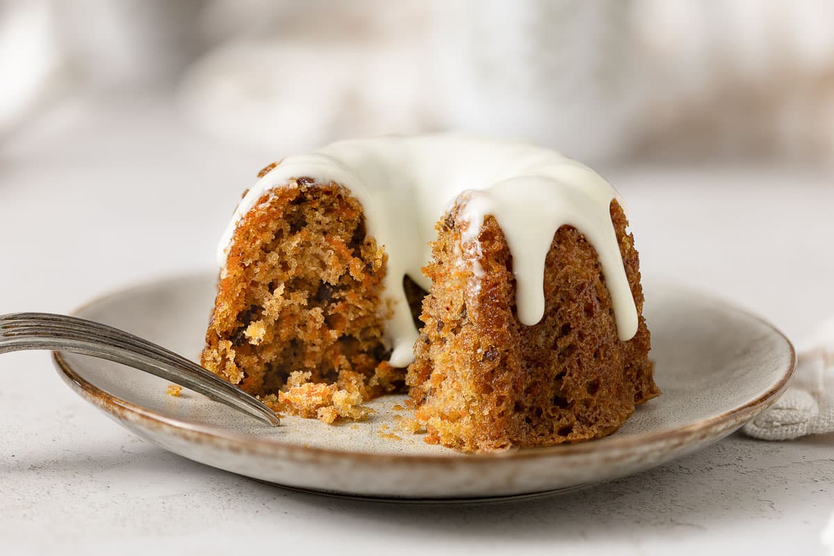 “Mini carrot cakes, moist and spiced, topped with cream cheese glaze.”