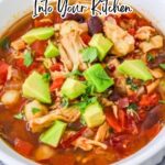 A bowl of chicken and vegetable soup topped with diced avocado, with text promoting copycat dishes that bring your favorite flavors right into your kitchen.